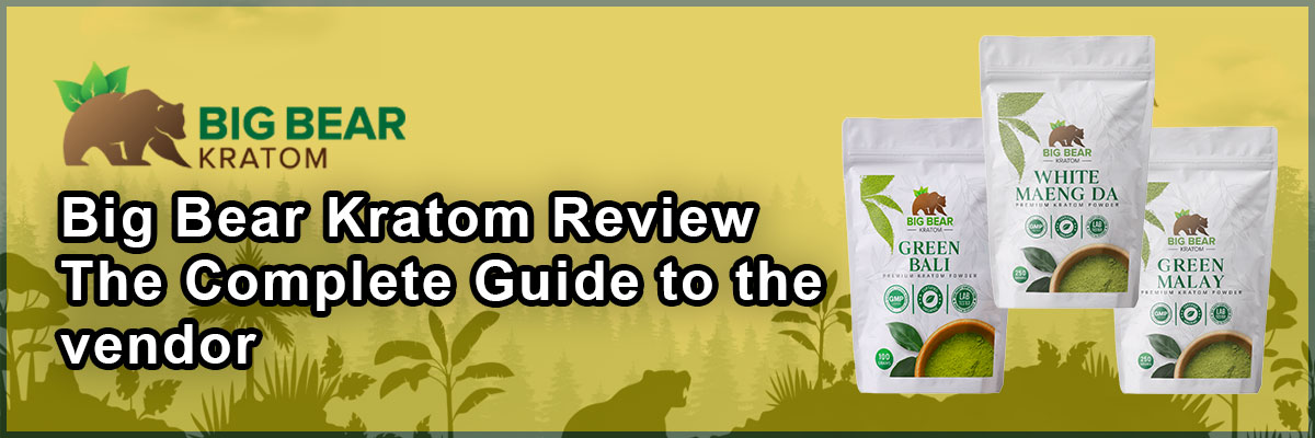 Big Bear Kratom vendor review banner with logo and product labels 