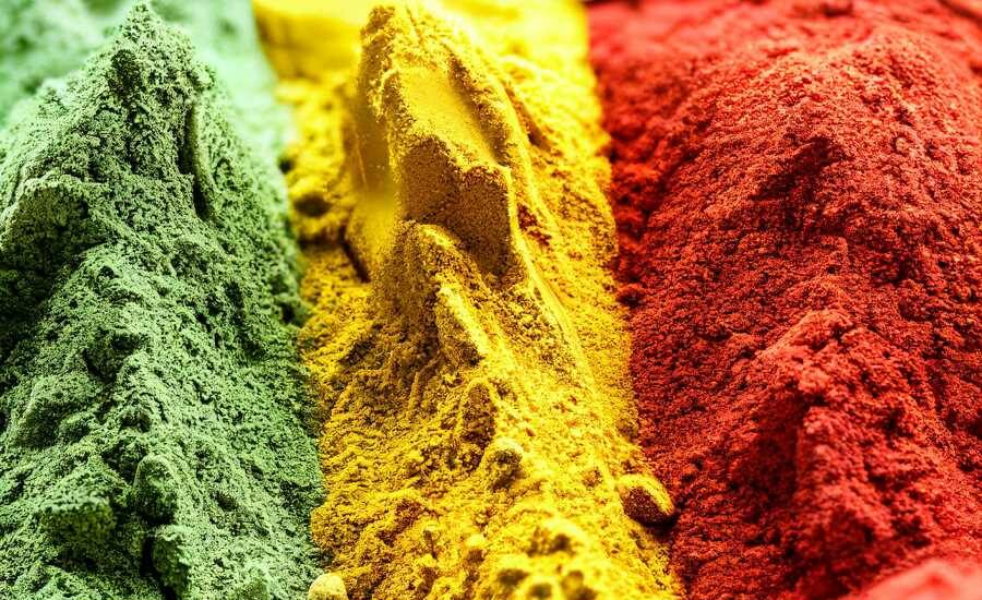 Brightly colored powder labeled as kratom
