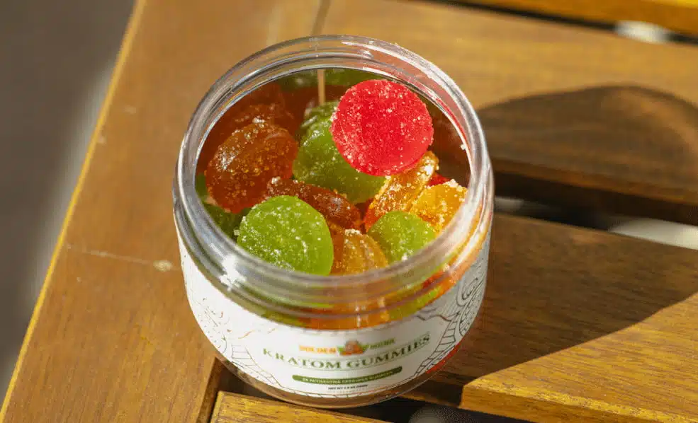 Open jar of 24 kratom gummies