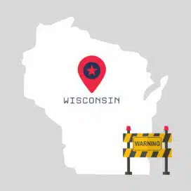 Wisconsin State with warning sign