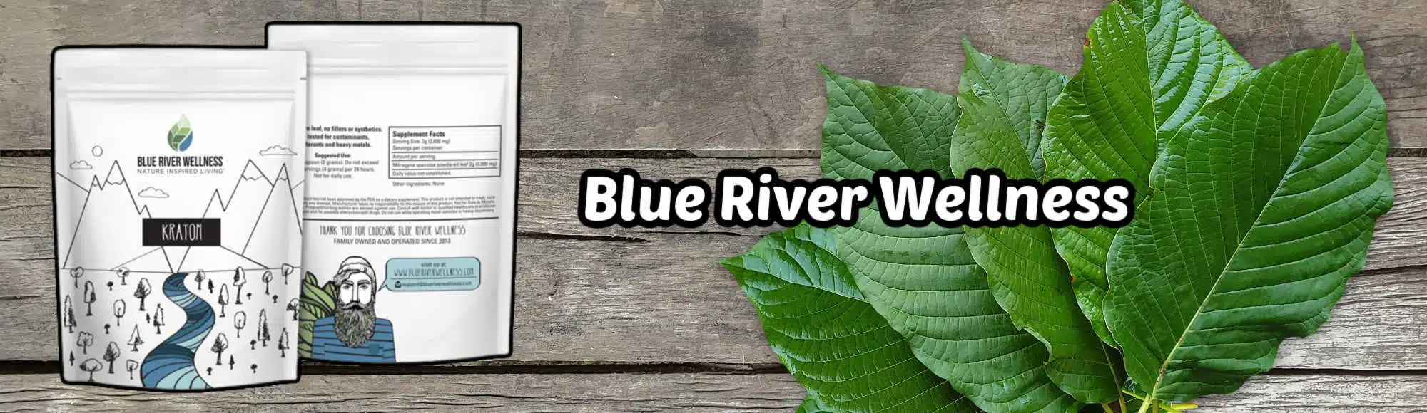 blue river wellness banner with front and back product label