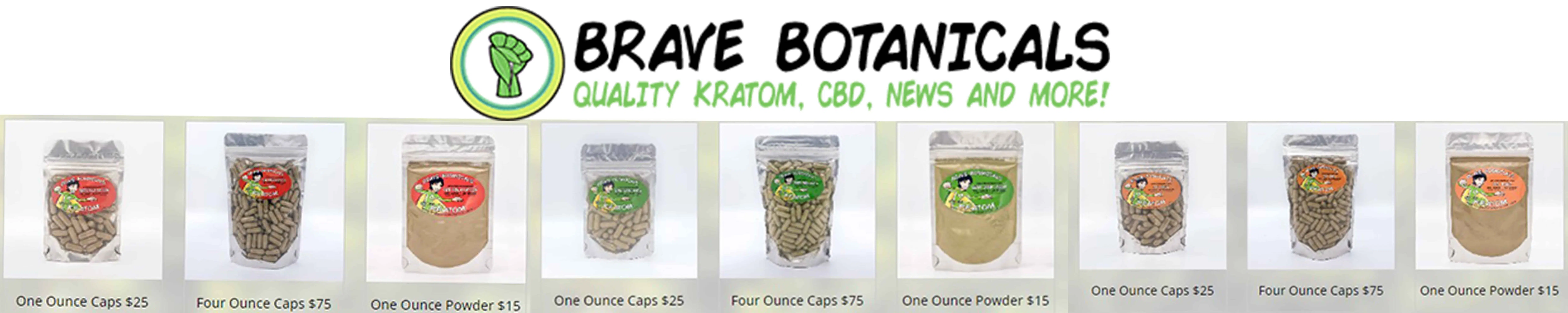 Brave botanicals kratom product lineup with strains and prices