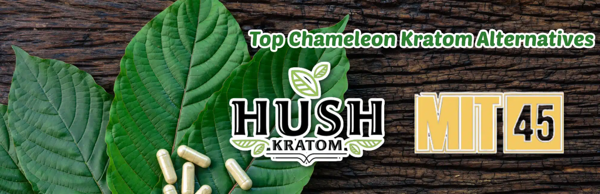 "Top chameleon kratom alternatives" banner with Hush and MIT45 company logos