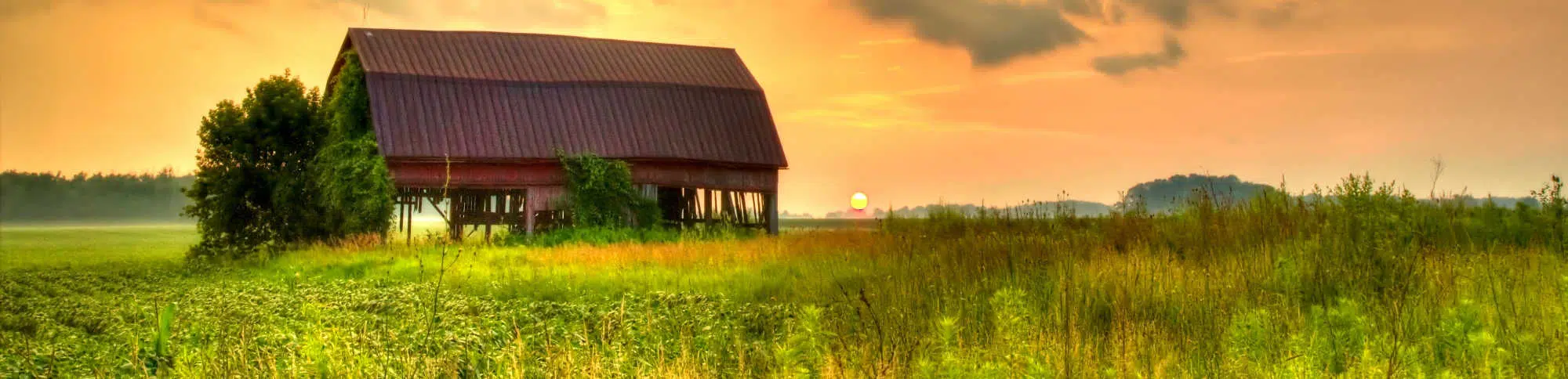 image of countryside in Iowa with old barn