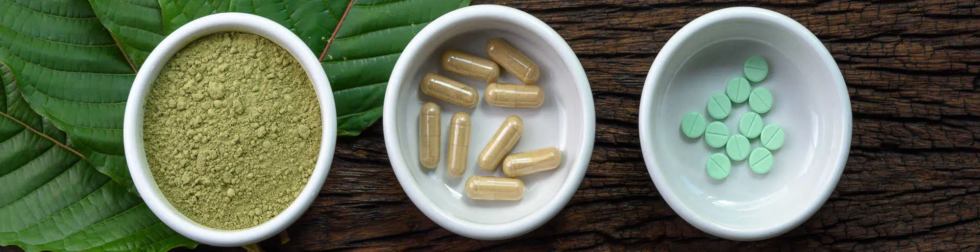 Kratom powder, capsules, and tablets
