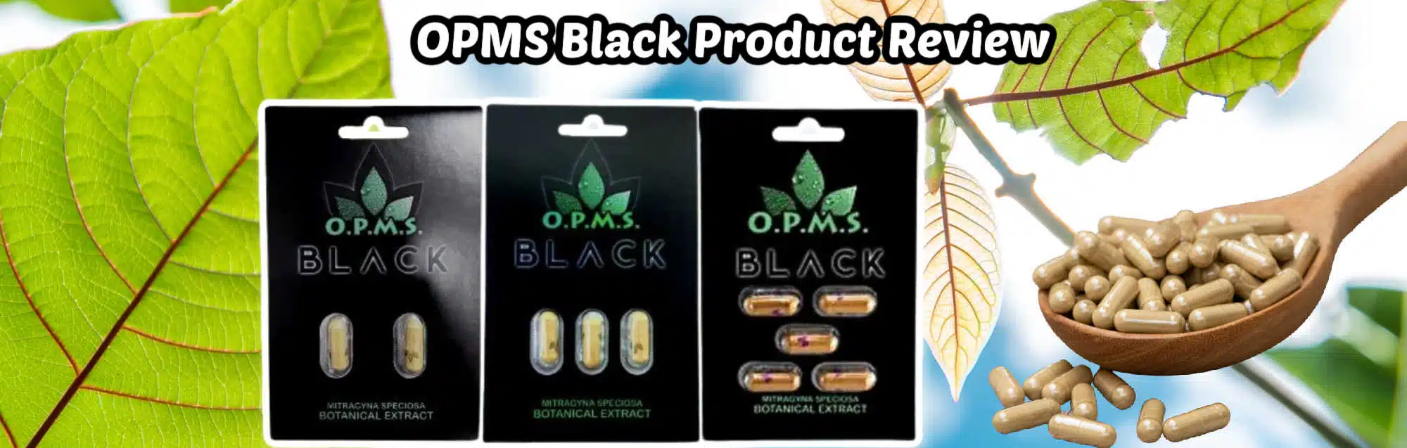 OPMS black product display and review banner