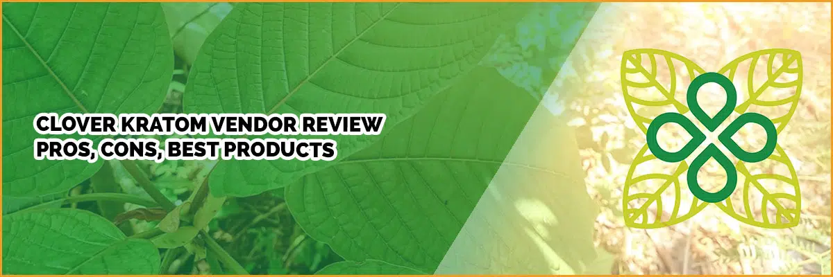 Clover Kratom vendor review banner with logo in the background