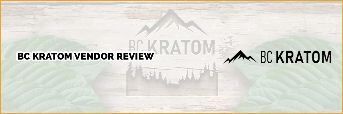 BC Kratom logo and vendor review banner with green leaf background