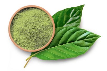 image of kratom powder and leaves