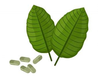 image of soflo kratom leaves and capsules
