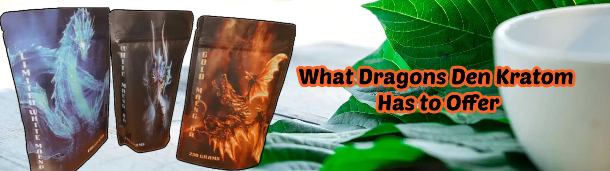 what dragons den kratom has to offer banner with product samples